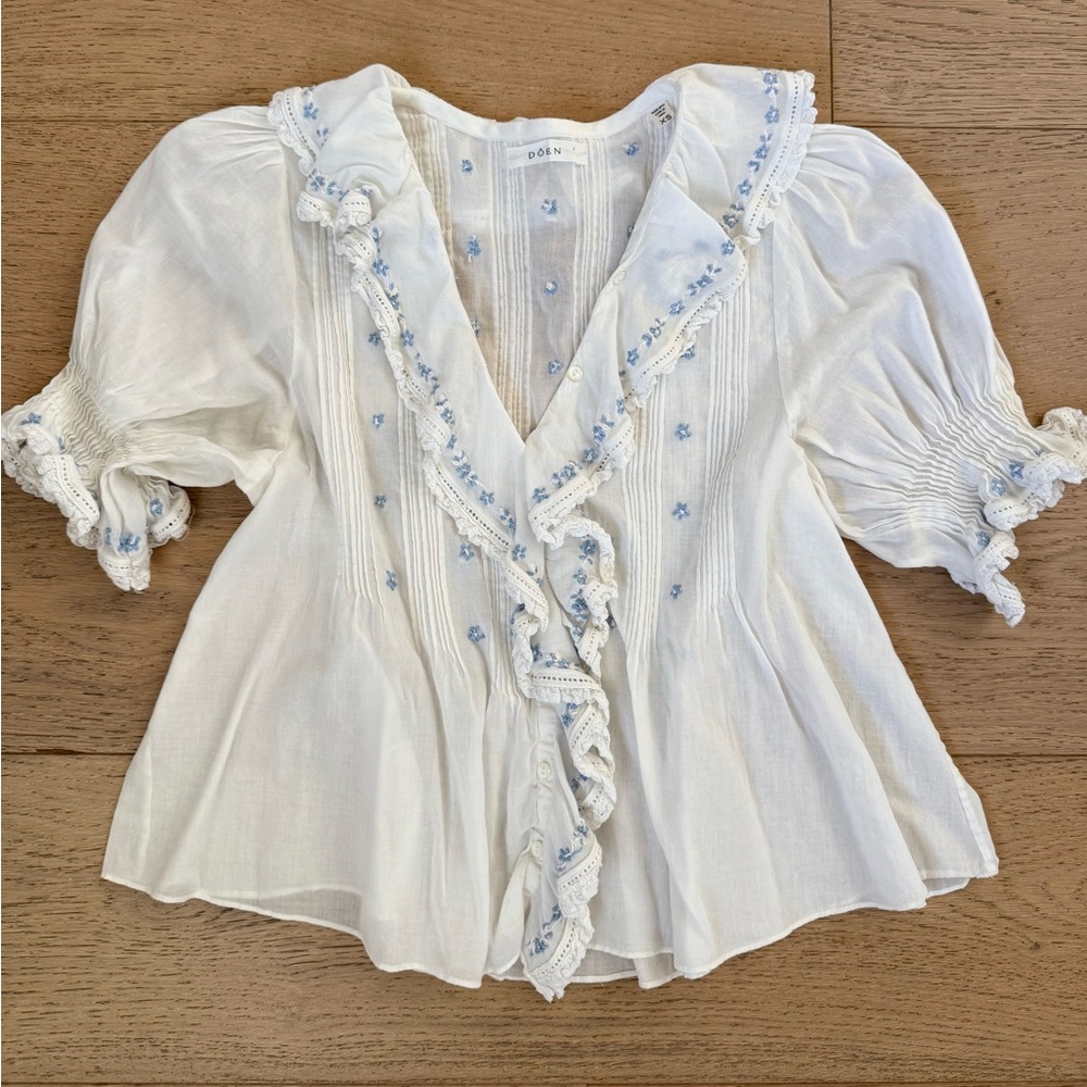 Doen Hettie Embroidered Ruffled Top For Sale!